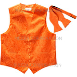 Men's paisley Tuxedo VEST Waistcoat_self tie bowtie orange