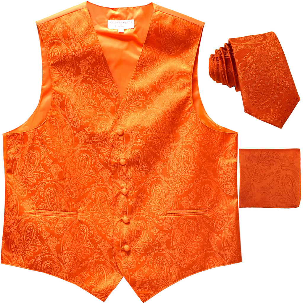 New Men's Formal Vest Tuxedo Waistcoat_2.5" necktie set paisley prom orange