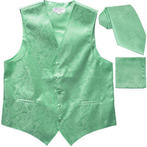 New Men's Formal Vest Tuxedo Waistcoat_necktie set paisley pattern prom aqua green