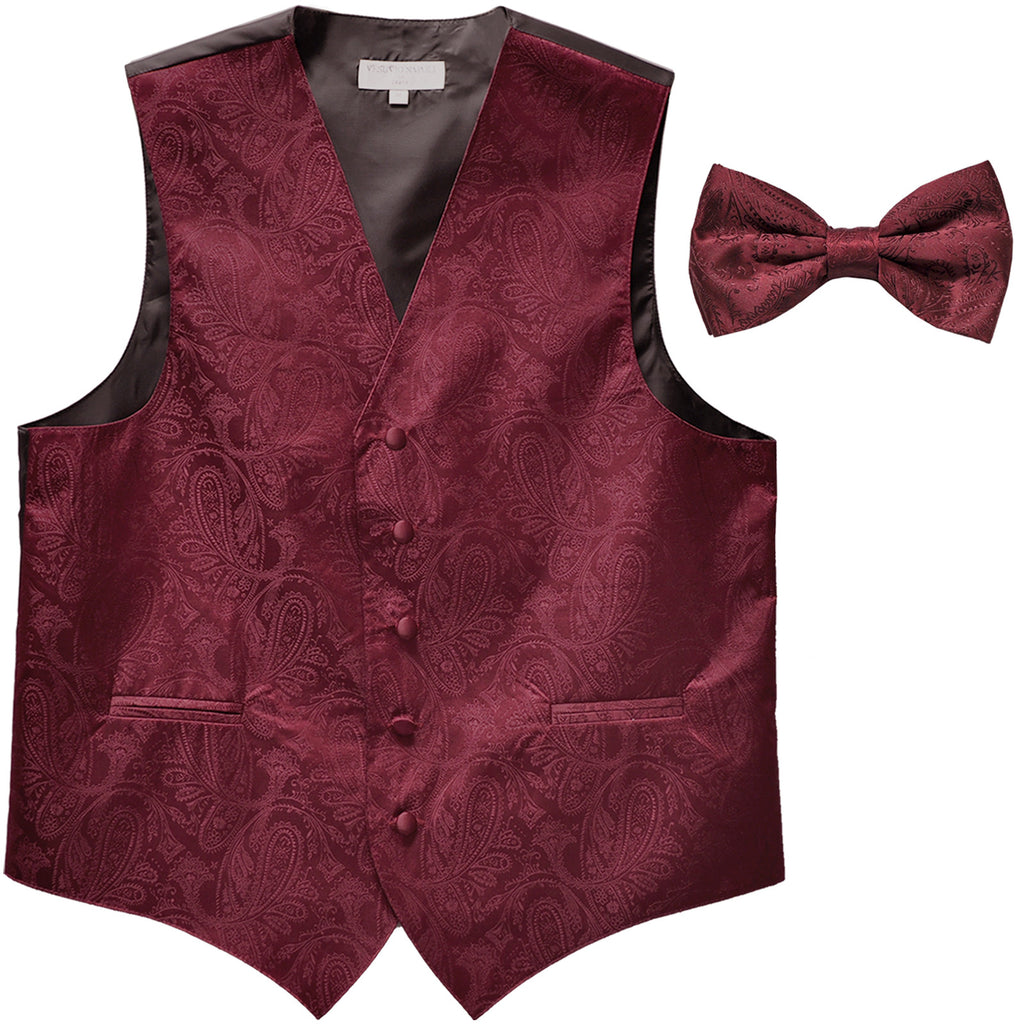 New Men's Formal Vest Tuxedo Waistcoat_bowtie paisley pattern wedding burgundy