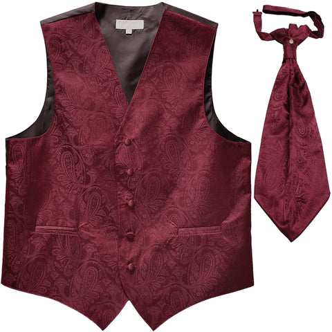 New Men's Formal Vest Tuxedo Waistcoat_ascot necktie paisley pattern prom burgundy