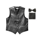 Men's paisley Tuxedo VEST Waistcoat_bowtie & hankie set formal wedding dark gray