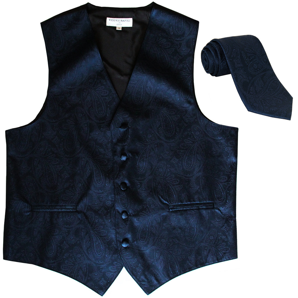 New Men's Formal Vest Tuxedo Waistcoat_necktie paisley pattern prom navy