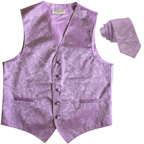 New Men's Formal Vest Tuxedo Waistcoat_necktie paisley pattern prom lavender