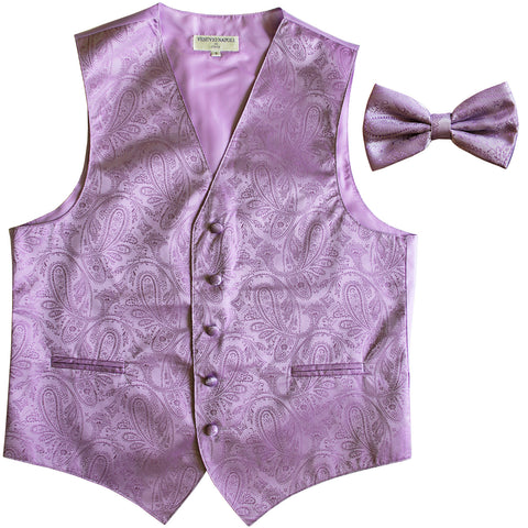 New Men's Formal Vest Tuxedo Waistcoat_bowtie paisley pattern wedding lavender