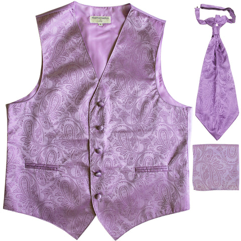 New Men's Paisley Tuxedo Vest Waistcoat & Ascot Cravat & Hankie lavender