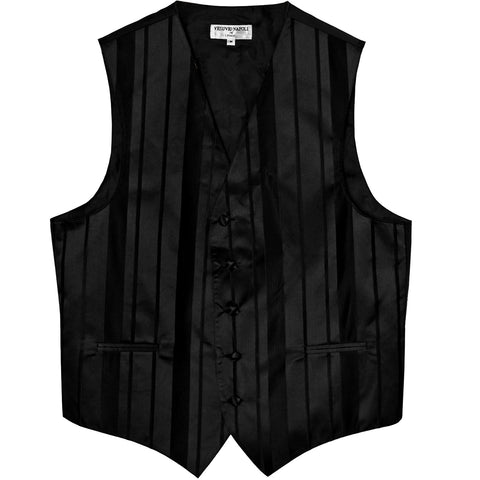 New Men's Tuxedo Vest Waistcoat Only Vertical Stripes Wedding Prom Black & Black
