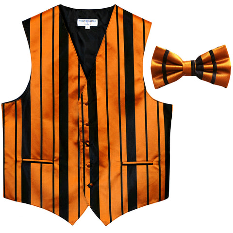 New formal men's tuxedo vest waistcoat & bowtie vertical stripes prom black gold