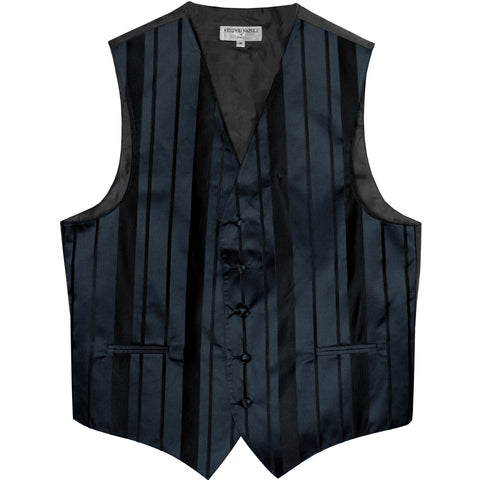 New Men's Tuxedo Vest Waistcoat Only Vertical Stripes Wedding Prom Navy & Black