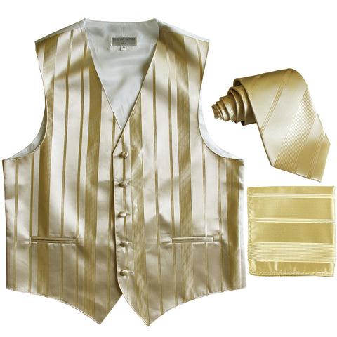 New Men's vertical stripes Tuxedo Vest Waistcoat_tie & hankie beige