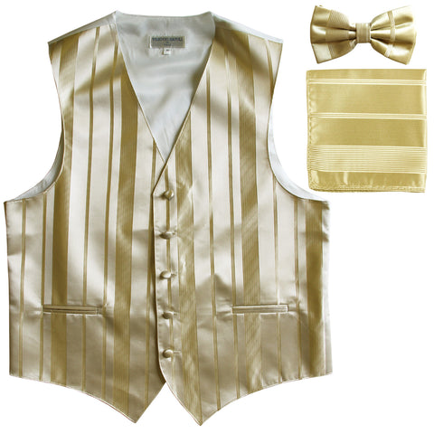 New Men's vertical stripes Tuxedo Vest Waistcoat_bowtie & hankie beige