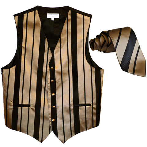 New formal men's tuxedo vest waistcoat & necktie vertical stripes wedding black mocca