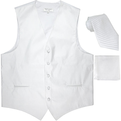 New Men's Formal Vest Tuxedo Waistcoat_necktie set striped wedding white