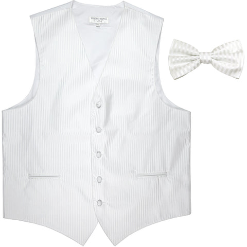 New Men's Vertical stripes tuxedo Vest Waistcoat _bowtie formal white