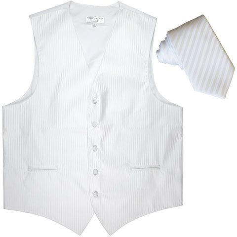 New Men's Vertical stripes tuxedo Vest Waistcoat & 2.5" Skinny Slim Tie formal white