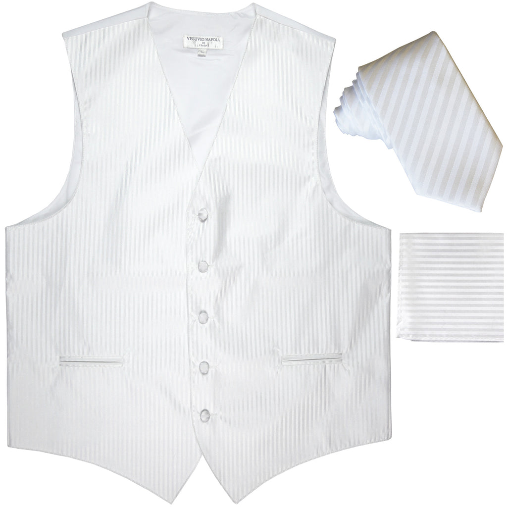 New Men's Formal Vest Tuxedo Waistcoat_2.5" vertical stripes slim necktie set wedding white