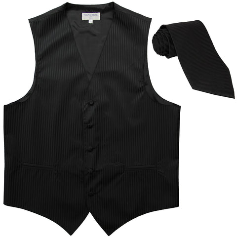 New Men's formal Vertical stripes tuxedo Vest Waistcoat_necktie prom black