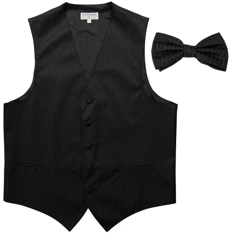 New Men's Vertical stripes tuxedo Vest Waistcoat _bowtie formal black
