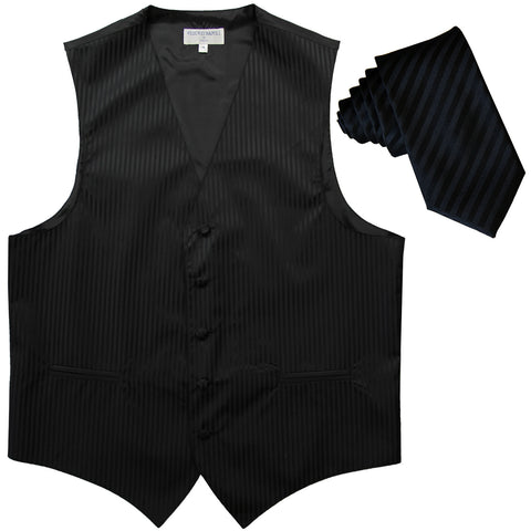 New Men's Vertical stripes tuxedo Vest Waistcoat & 2.5" Skinny Slim Tie formal black
