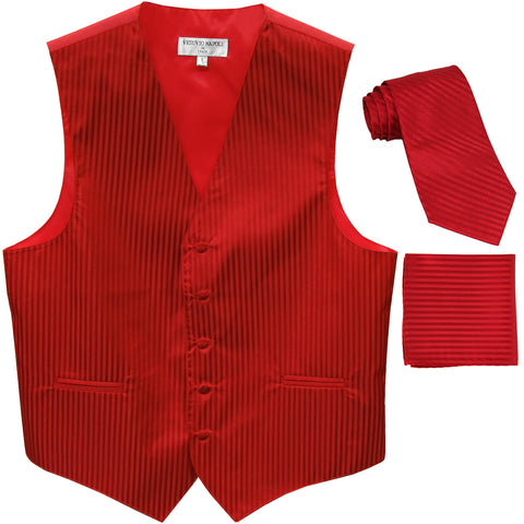 New Men's Formal Vest Tuxedo Waistcoat_necktie set striped wedding red