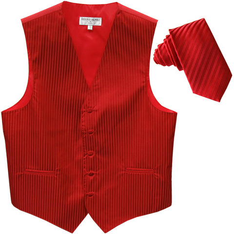 New Men's Vertical stripes tuxedo Vest Waistcoat & 2.5" Skinny Slim Tie formal red