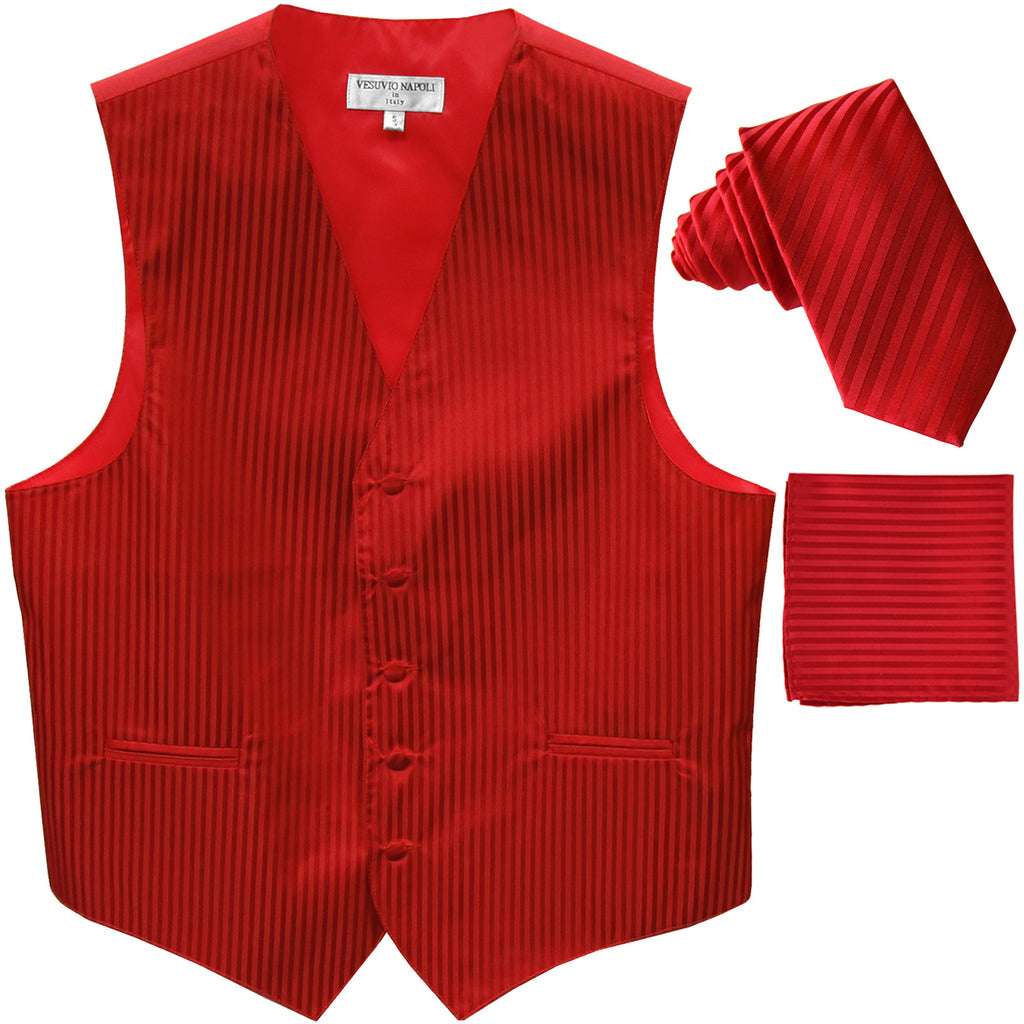 New Men's Formal Vest Tuxedo Waistcoat_2.5" vertical stripes slim necktie set wedding red