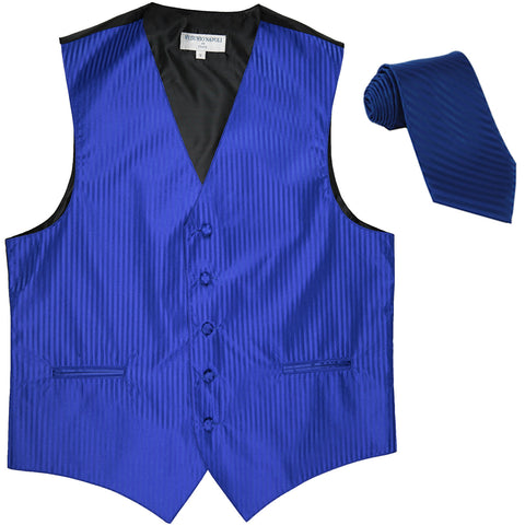 New Men's formal Vertical stripes tuxedo Vest Waistcoat_necktie prom royal blue
