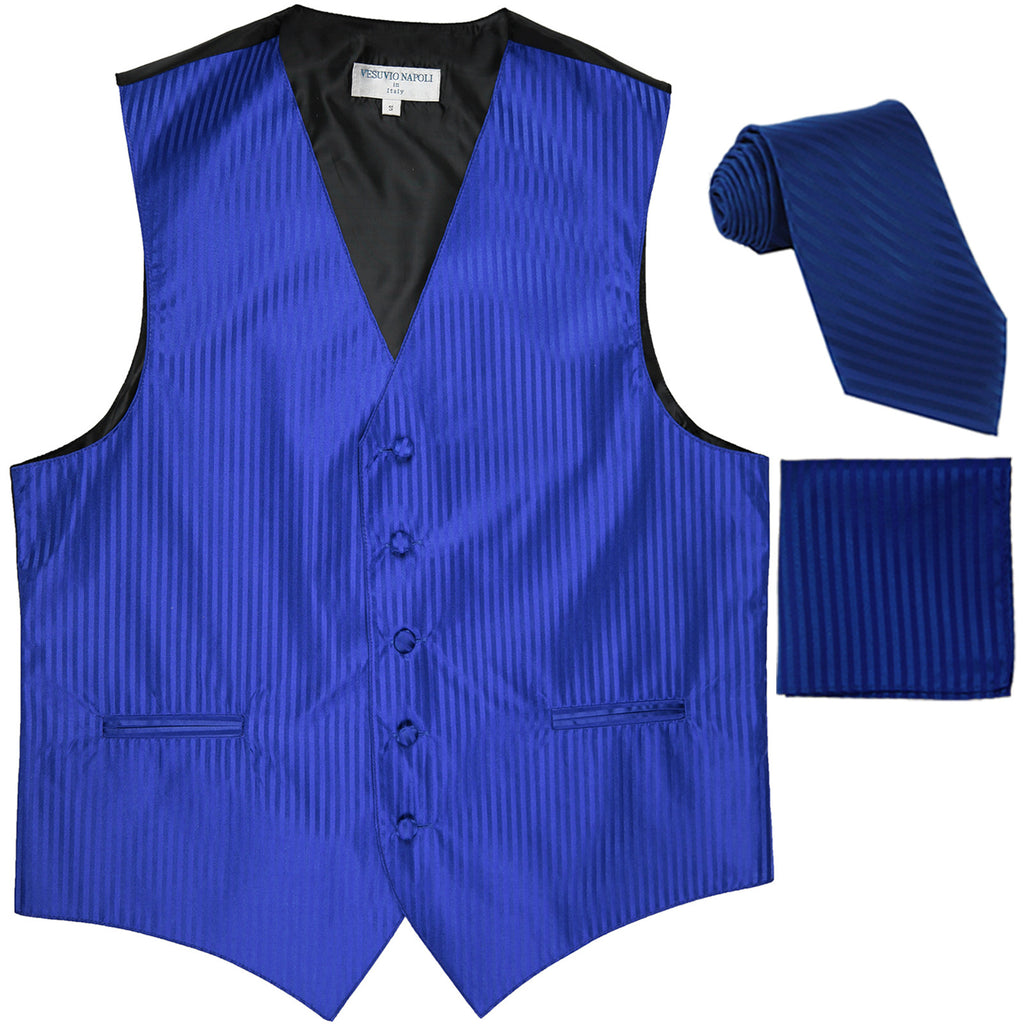 New Men's Formal Vest Tuxedo Waistcoat_necktie set striped wedding royal blue
