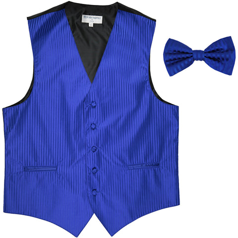 New Men's Vertical stripes tuxedo Vest Waistcoat _bowtie formal royal blue
