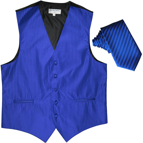 New Men's Vertical stripes tuxedo Vest Waistcoat & 2.5" Skinny Slim Tie formal royal blue