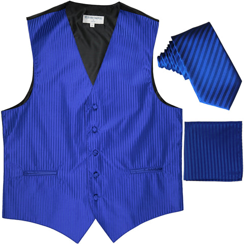 New Men's Formal Vest Tuxedo Waistcoat_2.5" vertical stripes slim necktie set wedding royal blue