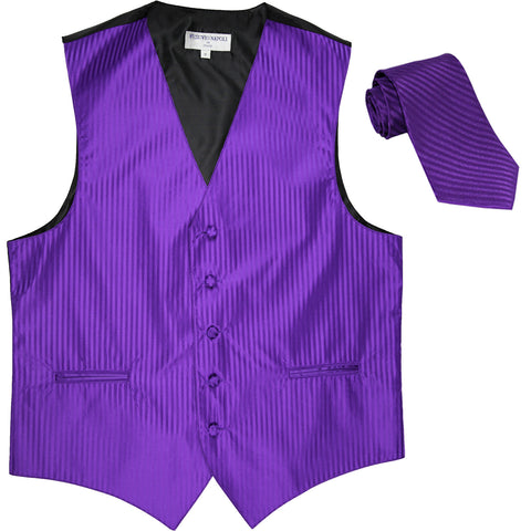 New Men's formal Vertical stripes tuxedo Vest Waistcoat_necktie prom purple