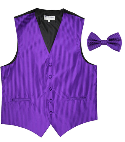 New Men's Vertical stripes tuxedo Vest Waistcoat _bowtie formal purple