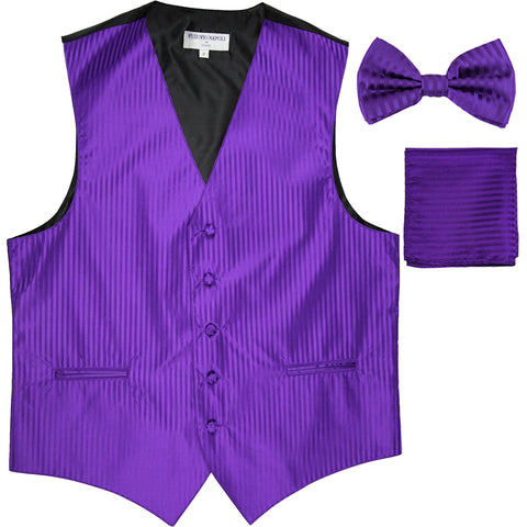 New Men's Formal Vest Tuxedo Waistcoat_bowtie & hankie set stripes purple