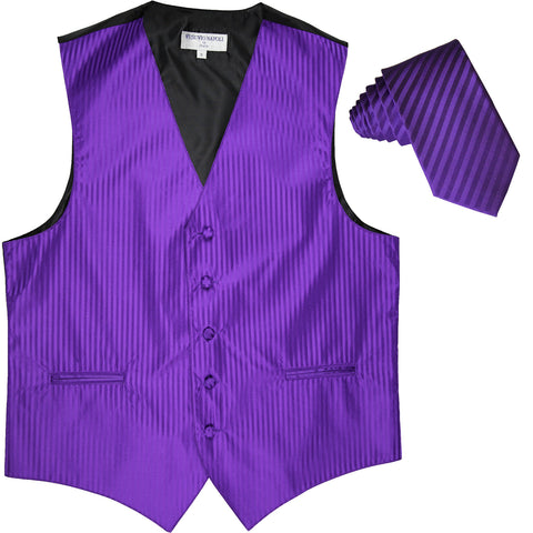 New Men's Vertical stripes tuxedo Vest Waistcoat & 2.5" Skinny Slim Tie formal purple