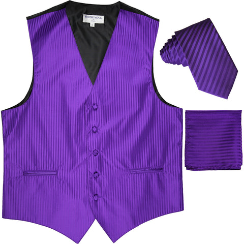 New Men's Formal Vest Tuxedo Waistcoat_2.5" vertical stripes slim necktie set wedding purple