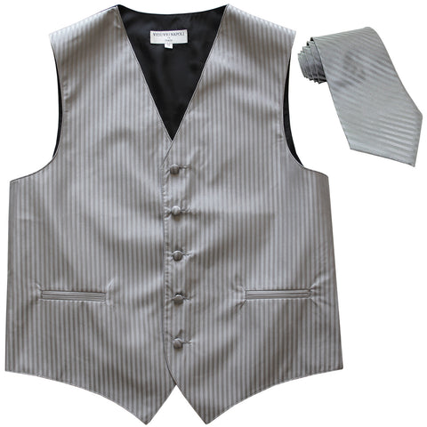 New Men's formal Vertical stripes tuxedo Vest Waistcoat_necktie prom gray