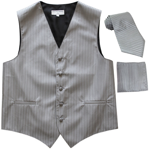 New Men's Formal Vest Tuxedo Waistcoat_necktie set striped wedding gray