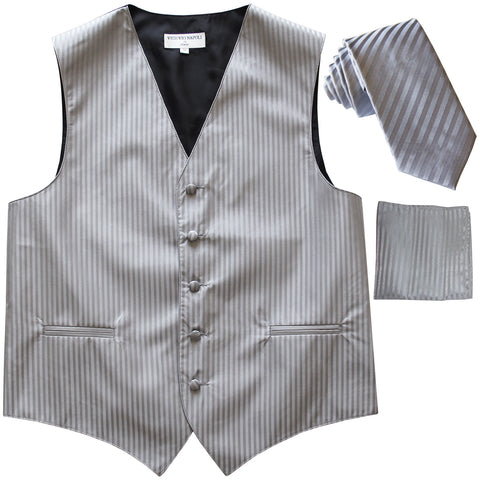 New Men's Formal Vest Tuxedo Waistcoat_2.5" vertical stripes slim necktie set wedding gray