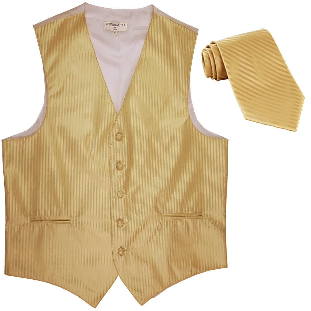 New Men's formal Vertical stripes tuxedo Vest Waistcoat_necktie prom gold