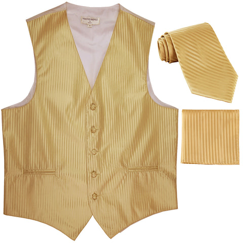 New Men's Formal Vest Tuxedo Waistcoat_necktie set striped wedding gold