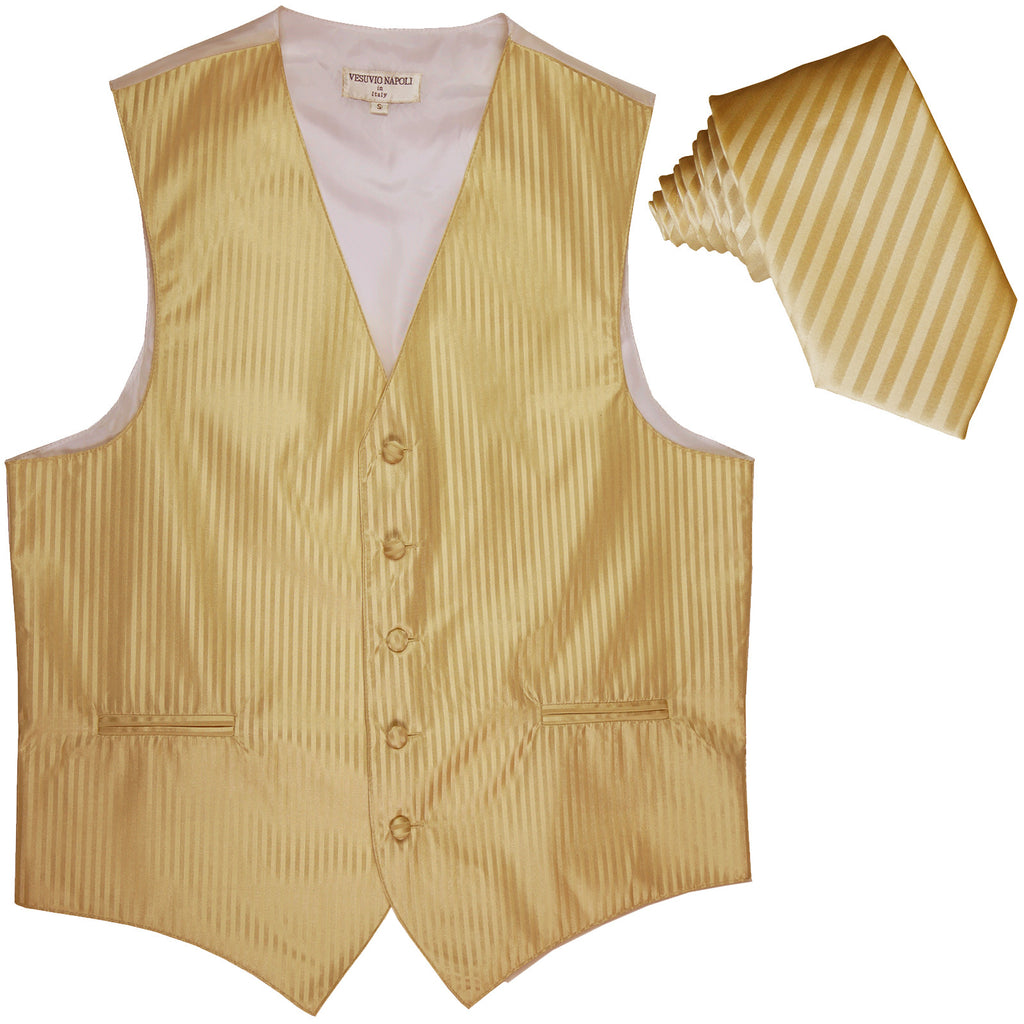 New Men's Vertical stripes tuxedo Vest Waistcoat & 2.5" Skinny Slim Tie formal gold
