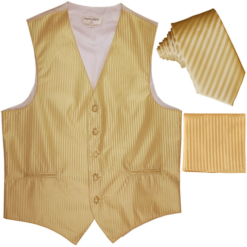 New Men's Formal Vest Tuxedo Waistcoat_2.5" vertical stripes slim necktie set wedding gold