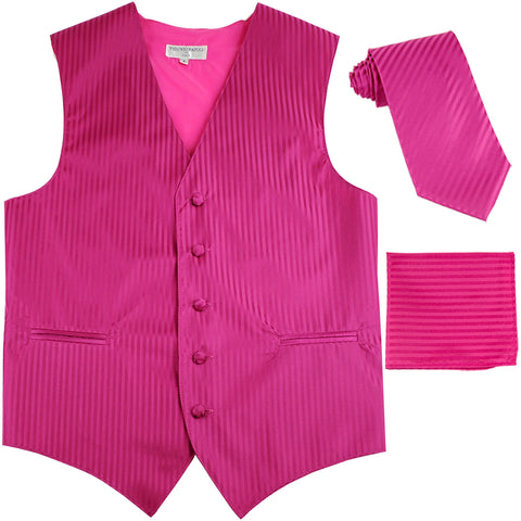 New Men's Formal Vest Tuxedo Waistcoat_necktie set striped wedding hot pink
