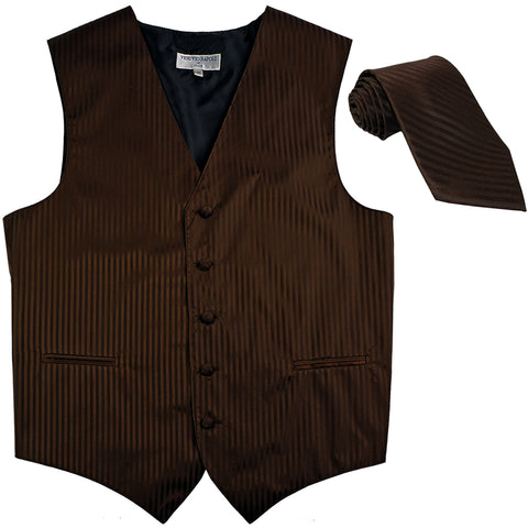 New Men's formal Vertical stripes tuxedo Vest Waistcoat_necktie prom brown