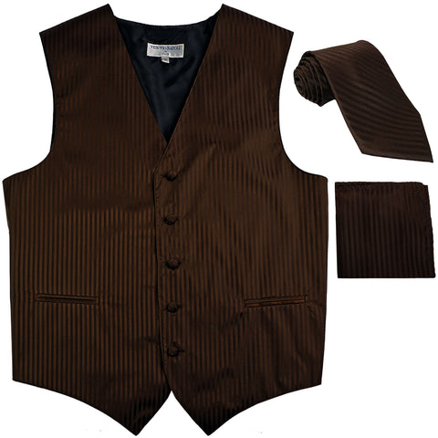 New Men's Formal Vest Tuxedo Waistcoat_necktie set striped wedding brown