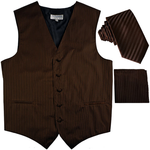 New Men's Formal Vest Tuxedo Waistcoat_2.5" vertical stripes slim necktie set wedding brown