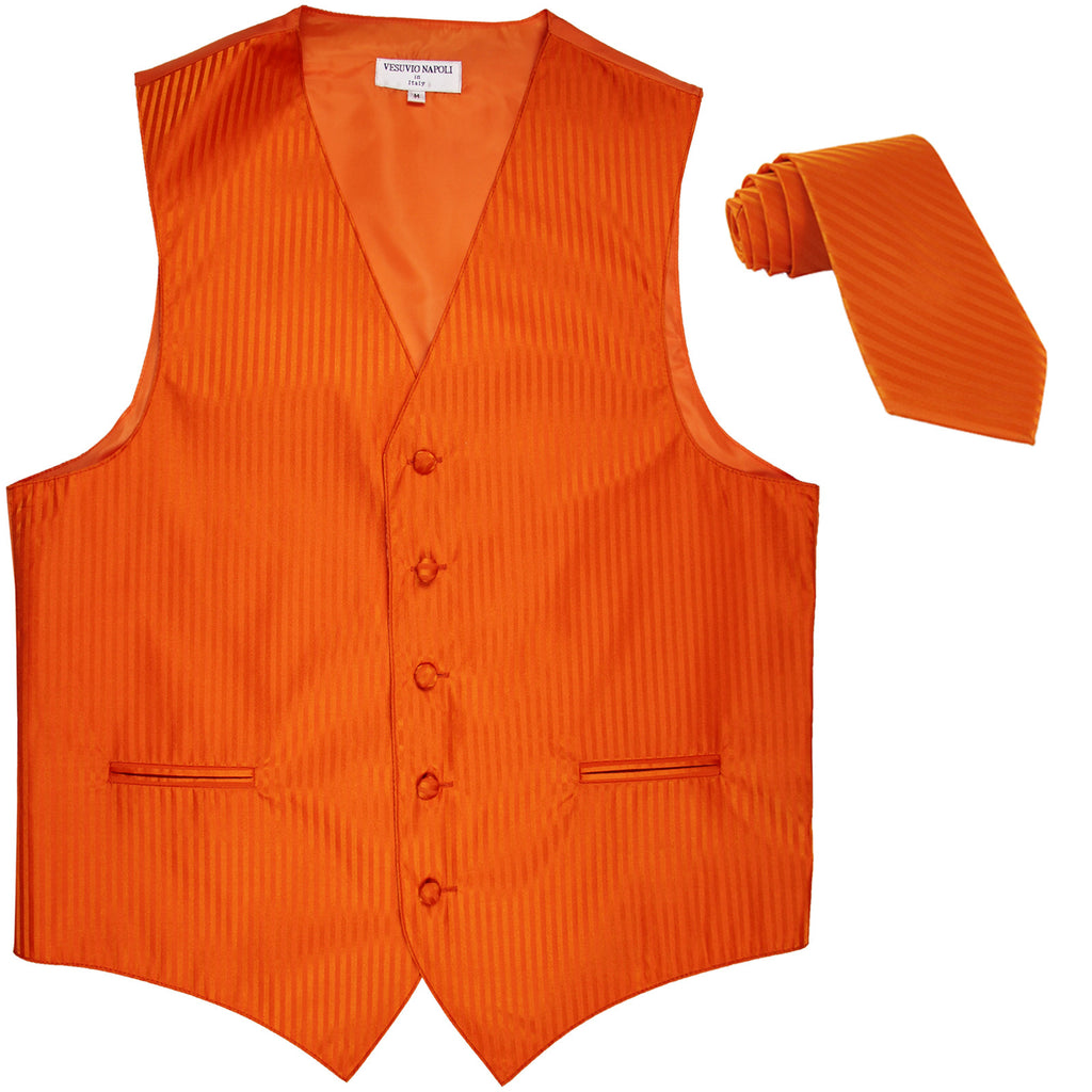 New Men's formal Vertical stripes tuxedo Vest Waistcoat_necktie prom orange