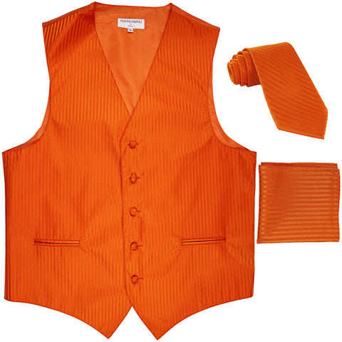 New Men's Formal Vest Tuxedo Waistcoat_necktie set striped wedding orange