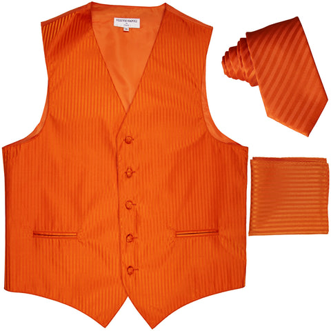 New Men's Formal Vest Tuxedo Waistcoat_2.5" vertical stripes slim necktie set wedding orange